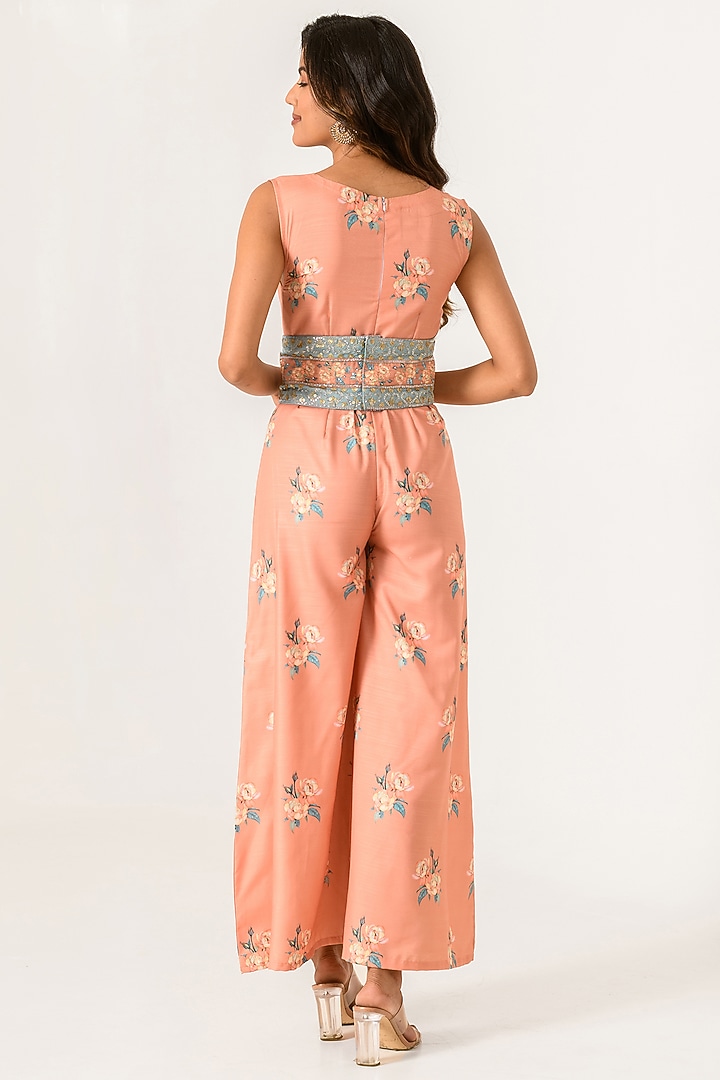 Scarlet Orange Cotton Rayon Embroidered Jumpsuit by Pasha at Pernia's Pop Up Shop