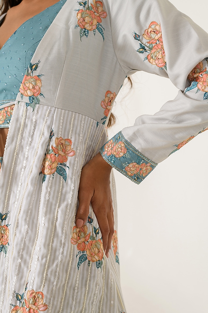 Pista Green Cotton Rayon Embroidered Cape Set by Pasha at Pernia's Pop Up Shop