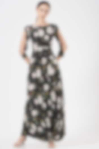 Black Crepe Printed Maxi Dress by Pasha