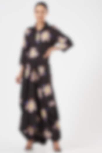 Black Floral Printed Gown by Pasha