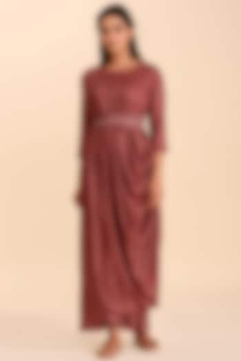 Plum Draped Gown Saree With Belt by Pasha at Pernia's Pop Up Shop