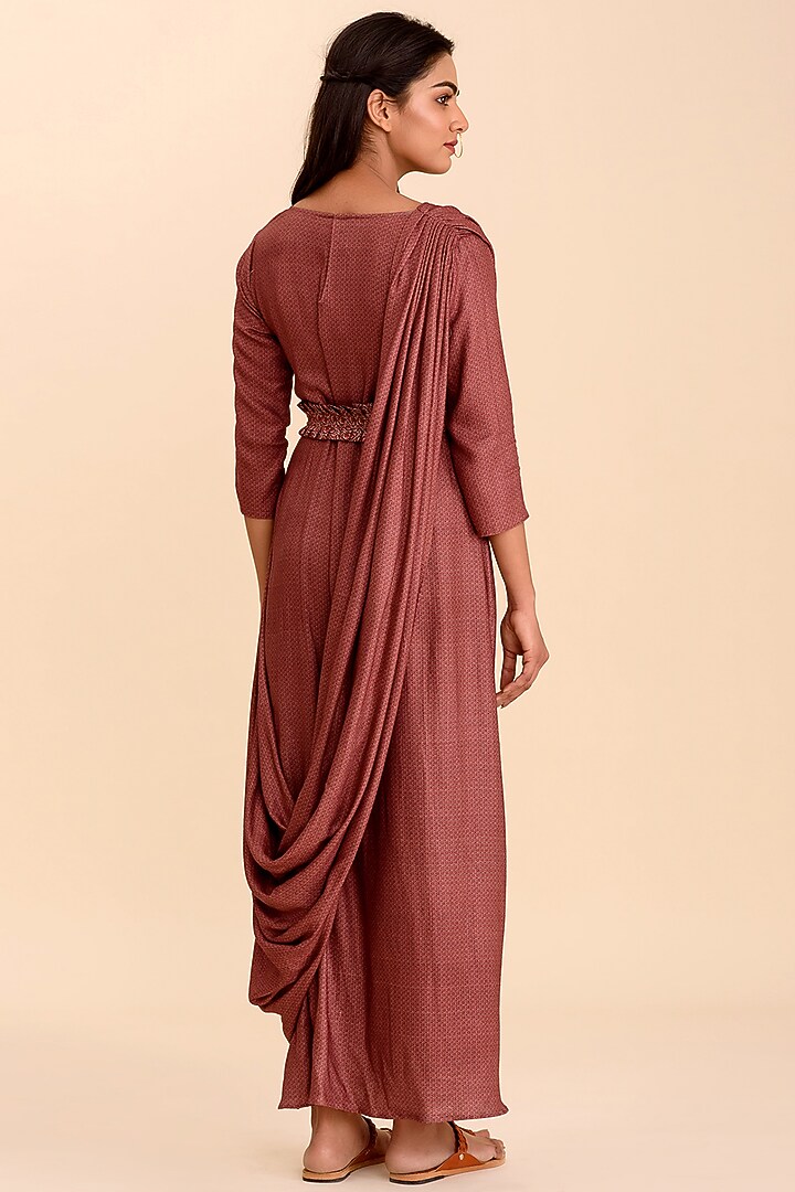 Plum Draped Festive Gown Saree With Belt by Pasha at Pernia's Pop Up Shop
