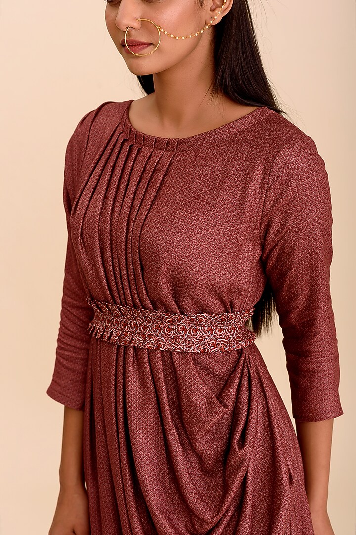 Plum Draped Festive Gown Saree With Belt by Pasha at Pernia's Pop Up Shop