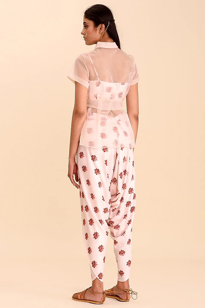Powder Pink Printed Dhoti Pants Set by Pasha at Pernia's Pop Up Shop