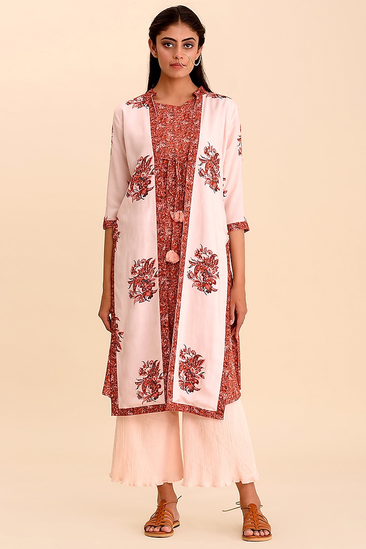 Pink & Red Printed Cape Set by Pasha