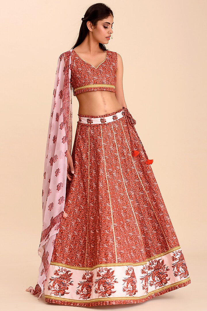 Red Printed Lehenga Set by Pasha at Pernia's Pop Up Shop