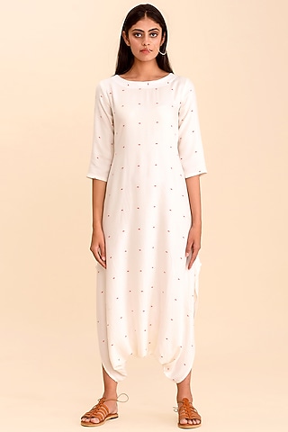 White Printed Dhoti Jumpsuit by Pasha