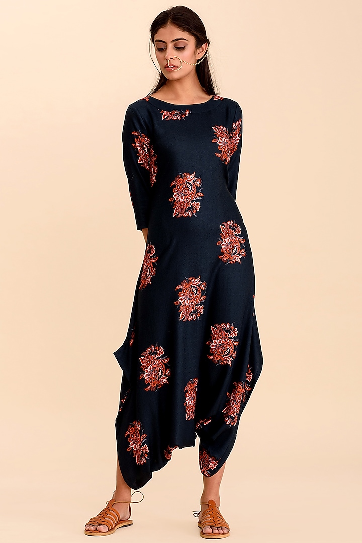 Navy Blue Printed Jumpsuit by Pasha
