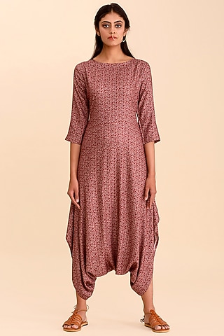 Plum Printed Dhoti Jumpsuit by Pasha