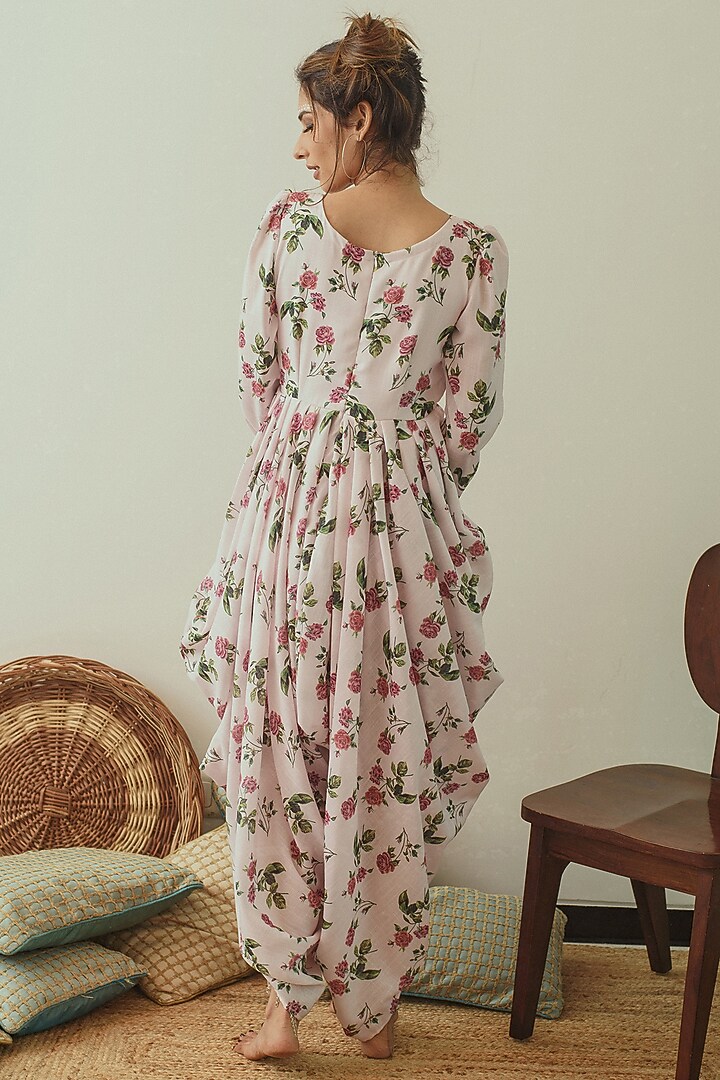 Sof Pink Berry Linen Draped Dhoti Jumpsuit by Pasha at Pernia's Pop Up Shop