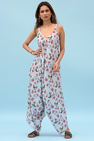 Iceberg Blue Linen Adjustable Palazzo Jumpsuit by Pasha