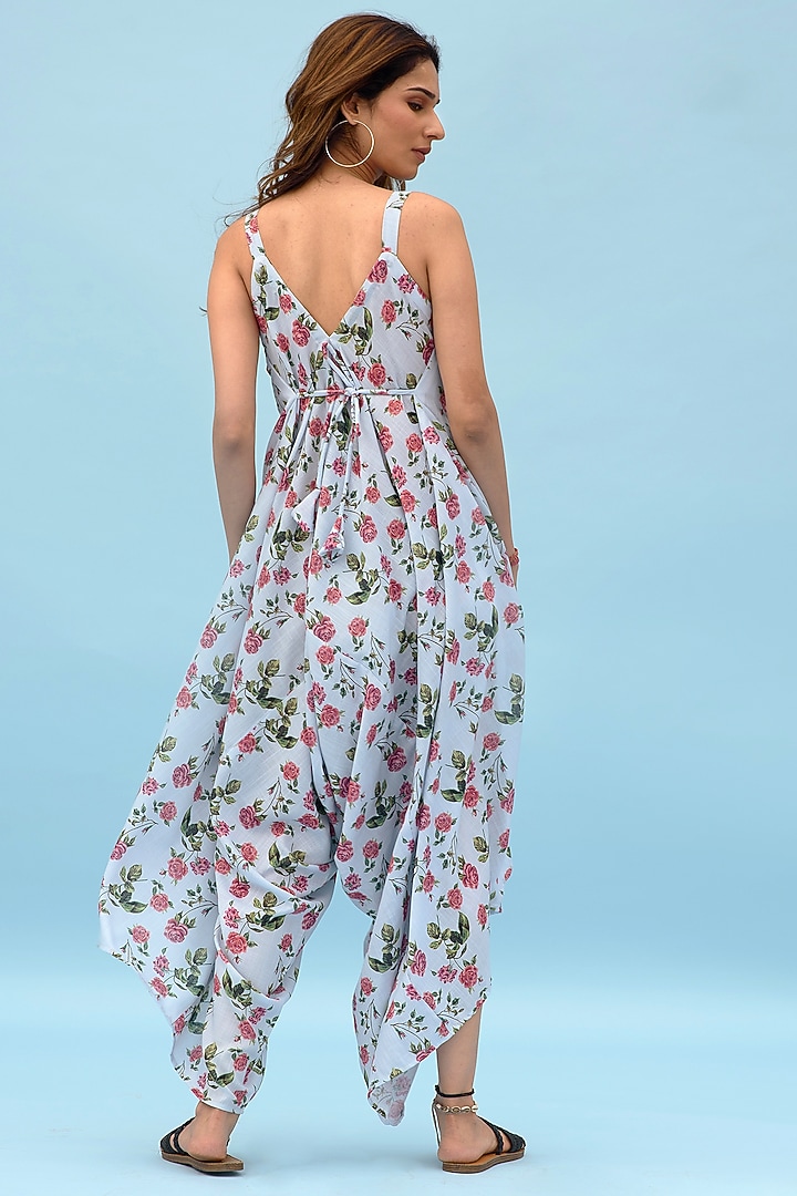 Iceberg Blue Linen Adjustable Palazzo Jumpsuit by Pasha at Pernia's Pop Up Shop