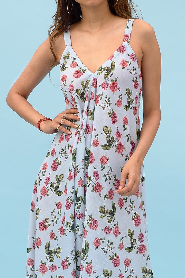 Iceberg Blue Linen Adjustable Palazzo Jumpsuit by Pasha at Pernia's Pop Up Shop