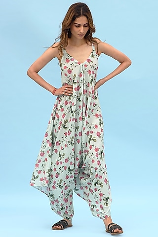 Sage Green Linen Adjustable Palazzo Jumpsuit by Pasha