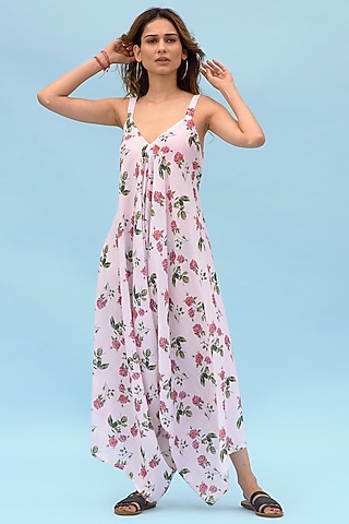 Soft Pink Berry Linen Ajustable Palazzo Jumpsuit by Pasha
