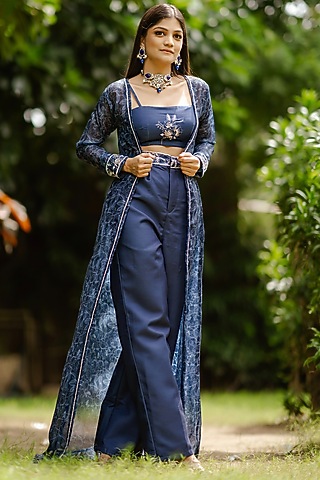 Twilight Blue Organza Cape Set by Pasha