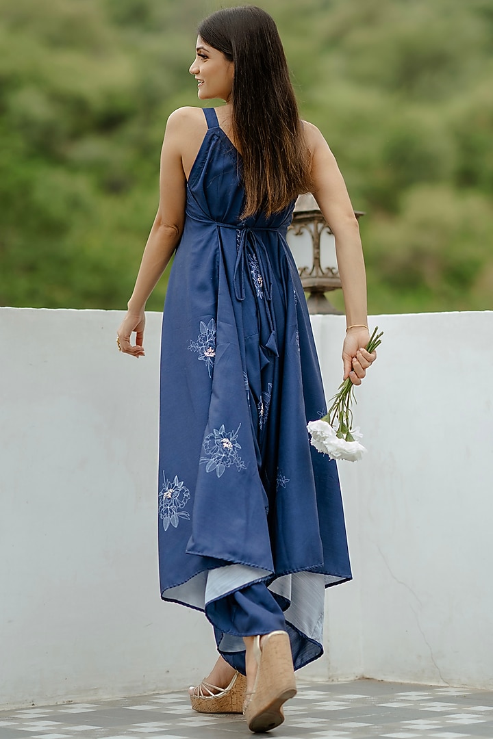 Blue Cotton Rayon Motifs Embroidered Jumpsuit by Pasha at Pernia's Pop Up Shop