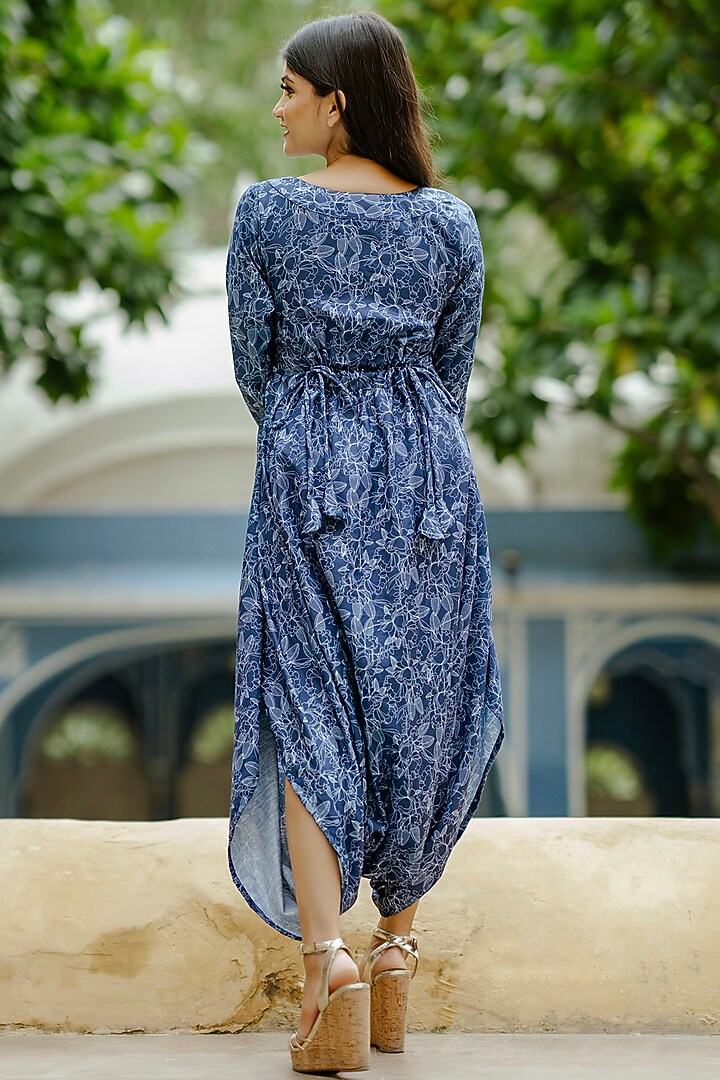 Twilight Blue Cotton Rayon Zari Embroidered Jumpsuit by Pasha at Pernia's Pop Up Shop