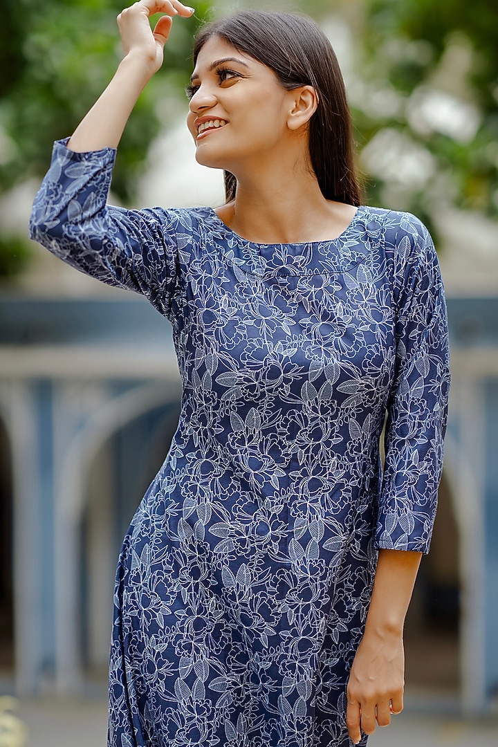 Twilight Blue Cotton Rayon Zari Embroidered Jumpsuit by Pasha at Pernia's Pop Up Shop