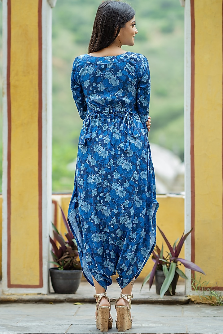 Midnight Blue Cotton Rayon Zari Embroidered Jumpsuit by Pasha at Pernia's Pop Up Shop