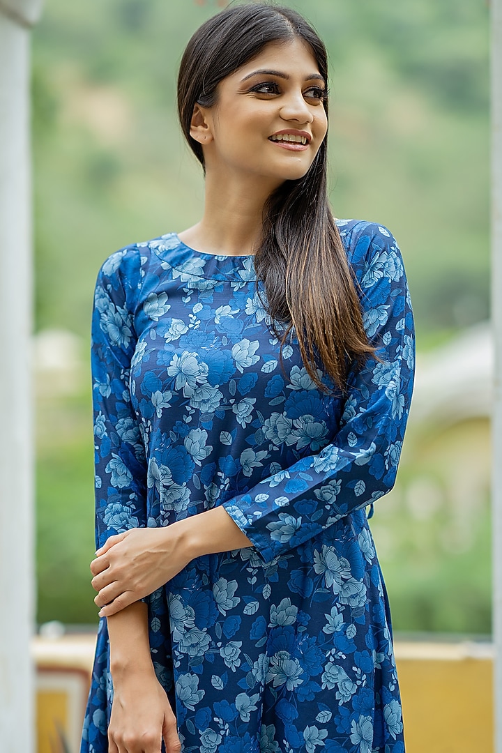 Midnight Blue Cotton Rayon Zari Embroidered Jumpsuit by Pasha at Pernia's Pop Up Shop