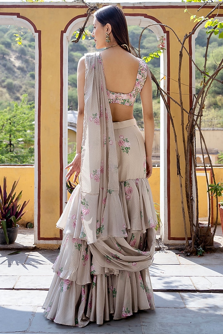 Moss Green Dull Satin & Organza Ruffled Party Wear Saree Set by Pasha at Pernia's Pop Up Shop