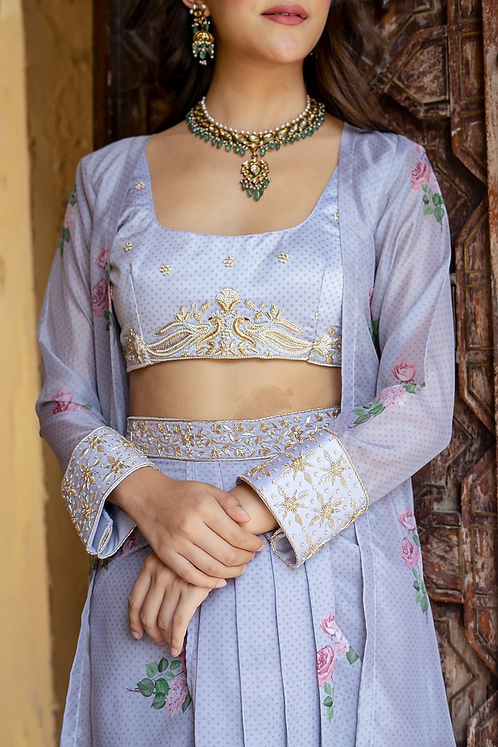 Soft Blue Cambric Floral & Polka Dot Draped Skirt Set by Pasha at Pernia's Pop Up Shop