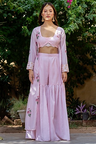 Pink Cambric & Organza Sharara Set by Pasha