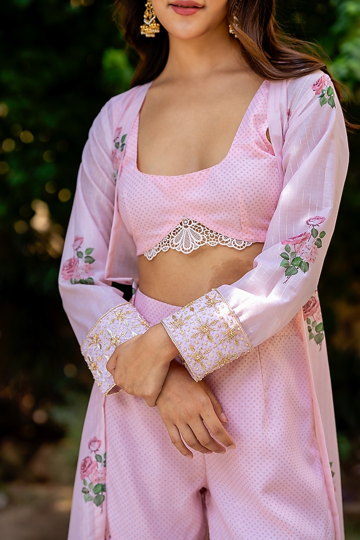 Pink Cambric & Organza Party Wear Sharara Set by Pasha at Pernia's Pop Up Shop
