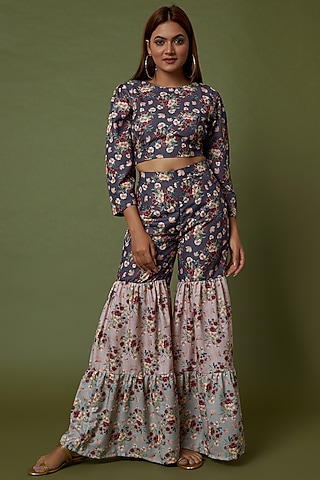 Multi-Colored Floral Printed Sharara Set by Pasha
