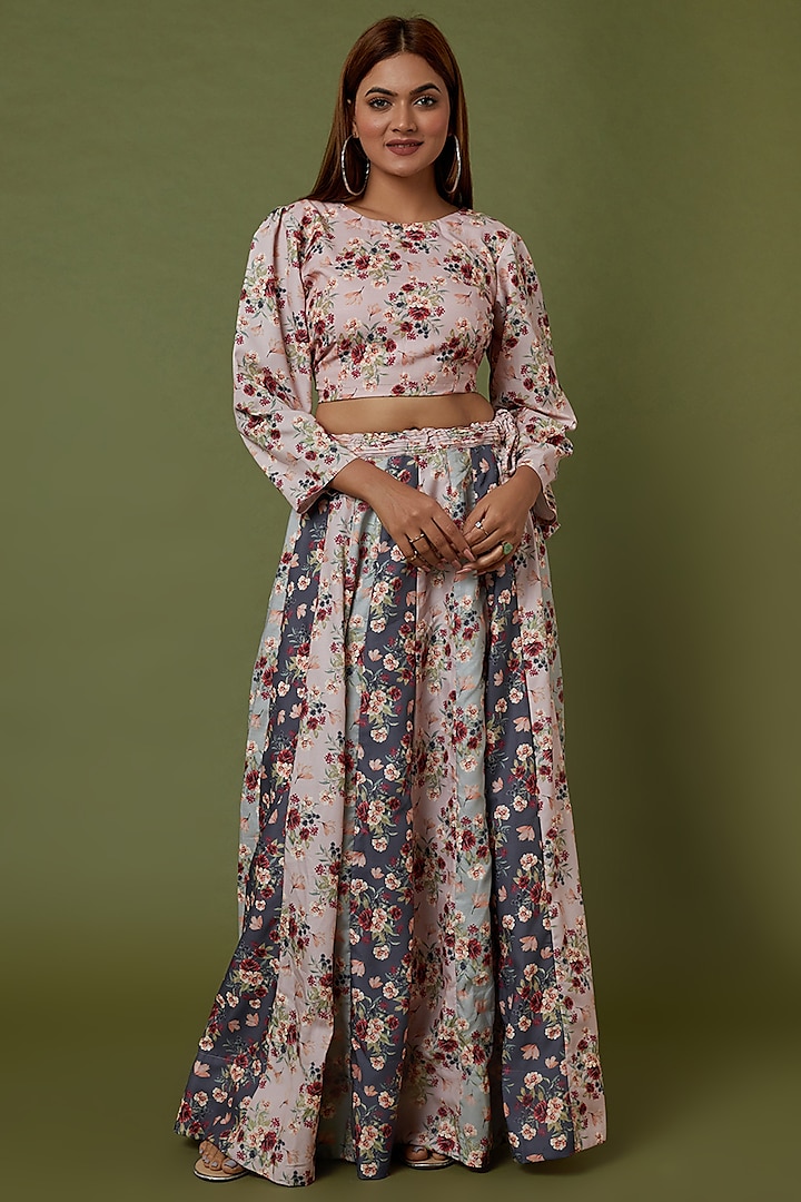 Multi-Colored Floral Printed Skirt Set by Pasha