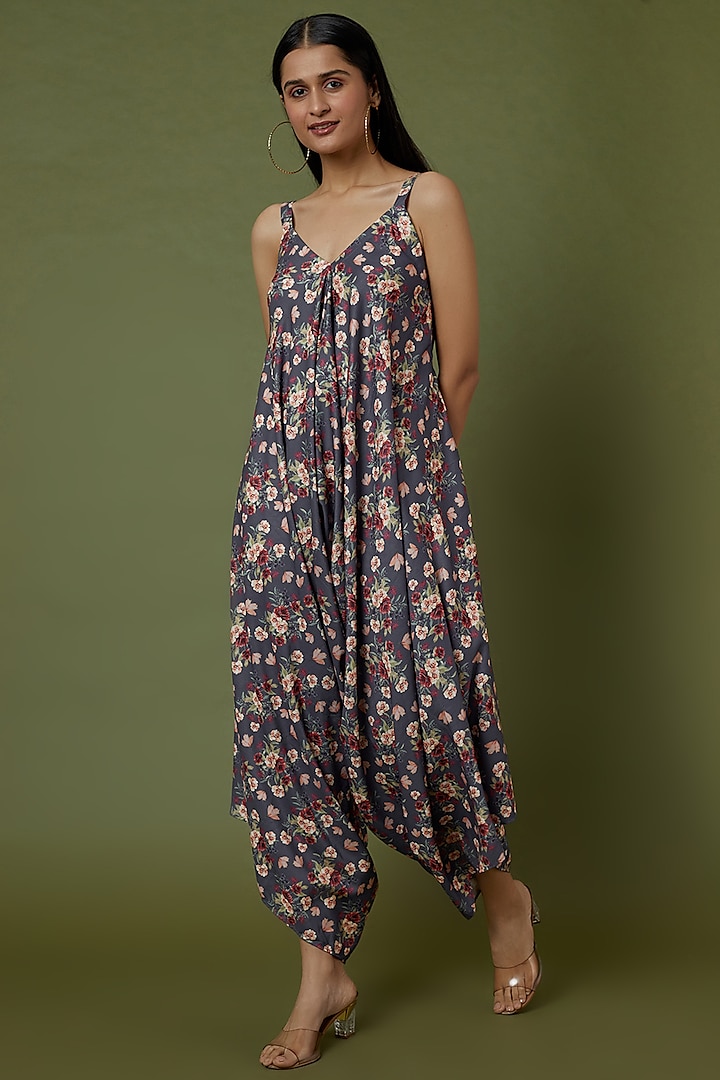 Persian Blue Floral Printed Jumpsuit by Pasha