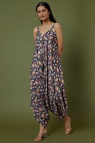 Persian Blue Floral Printed Jumpsuit by Pasha