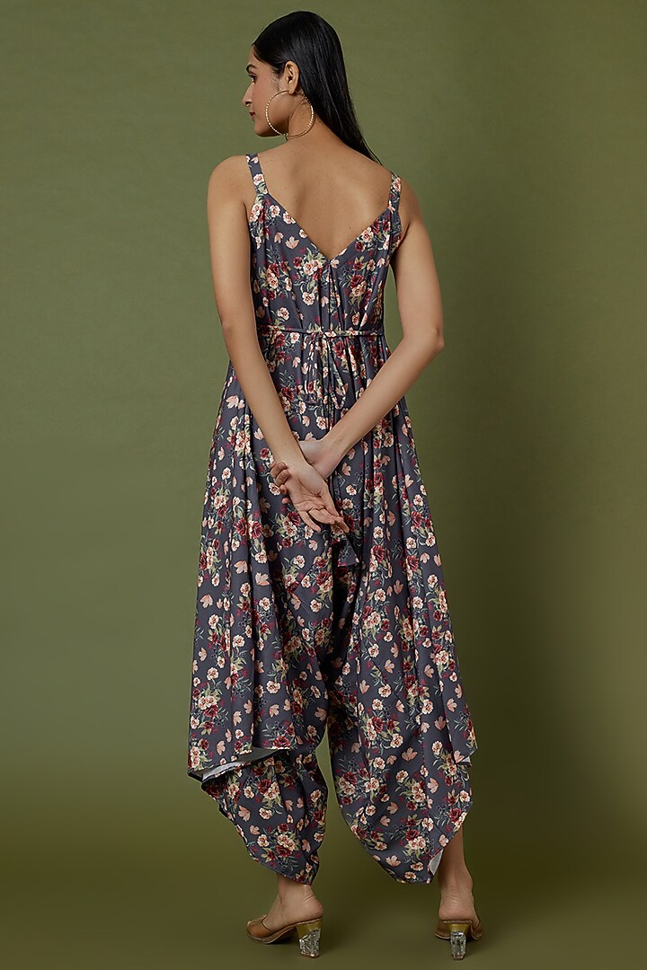 Persian Blue Floral Printed Jumpsuit by Pasha at Pernia's Pop Up Shop