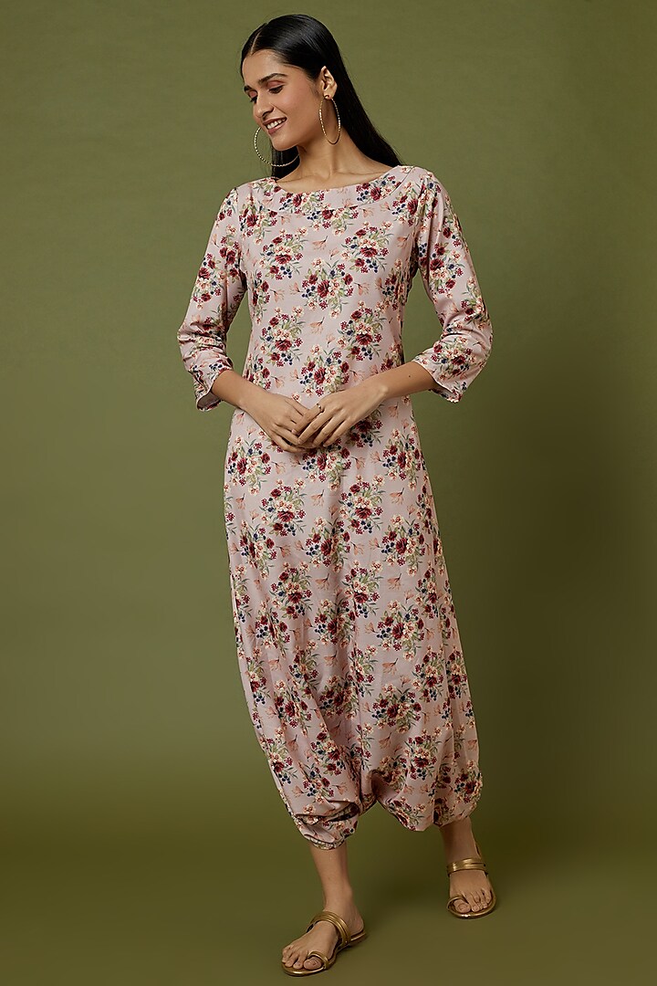 Carnation Pink Floral Printed Dhoti Jumpsuit by Pasha