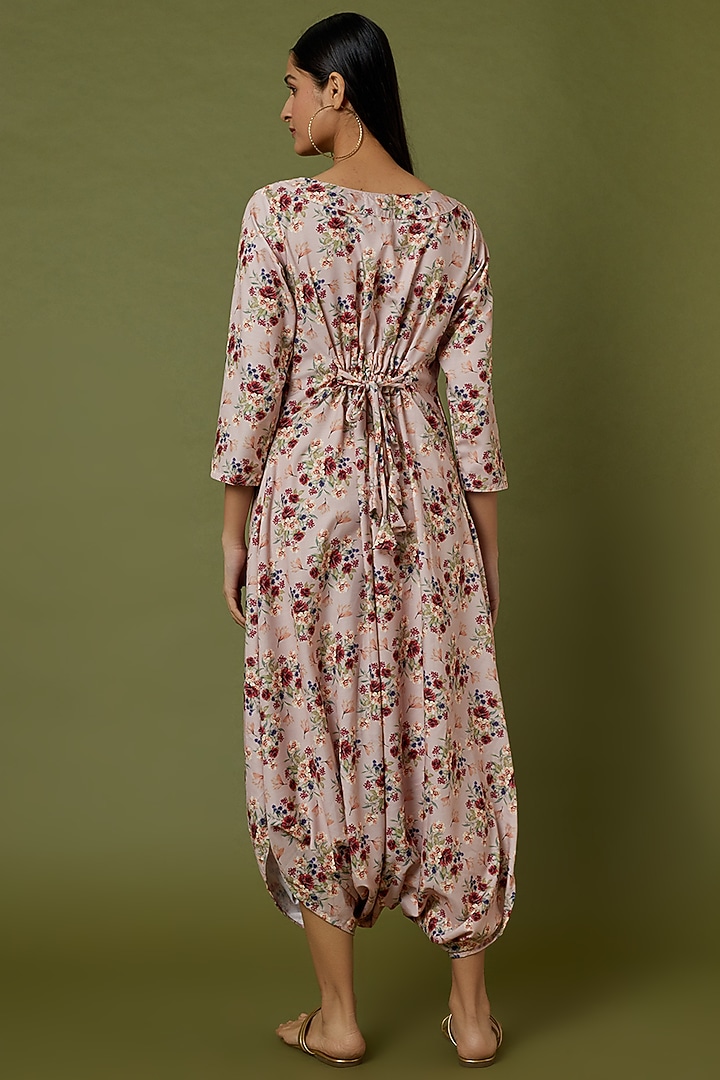 Carnation Pink Floral Printed Dhoti Jumpsuit by Pasha at Pernia's Pop Up Shop