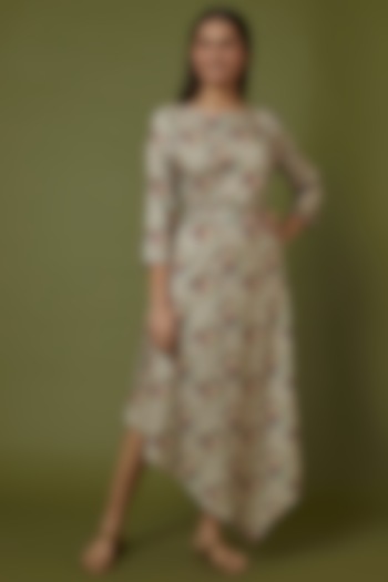 Laurel Green Floral Printed Kurta With Belt by Pasha at Pernia's Pop Up Shop