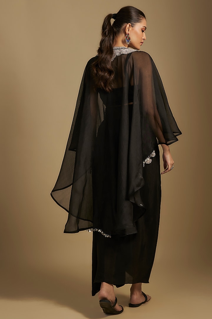 Black Organza Maal & Dori Work Kaftan Set by Prisho at Pernia's Pop Up Shop