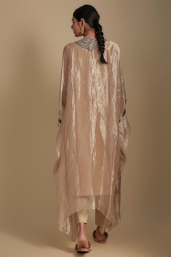 Brown Tissue Maal Work Kaftan Set by Prisho at Pernia's Pop Up Shop