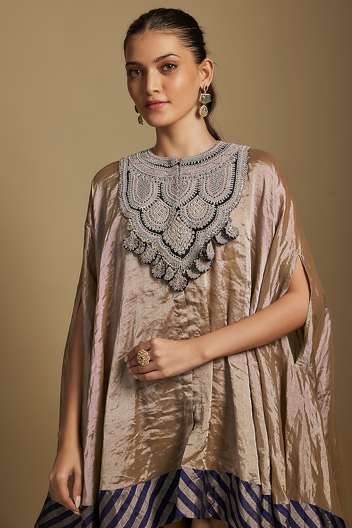 Champagne Tissue Maal & Dori Work Kaftan Set by Prisho at Pernia's Pop Up Shop