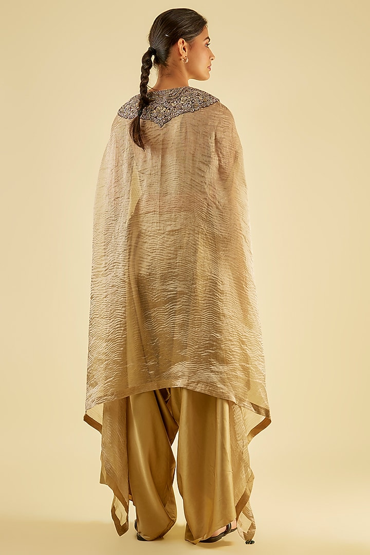 Champagne Tissue Maal Work Kaftan Set by Prisho at Pernia's Pop Up Shop