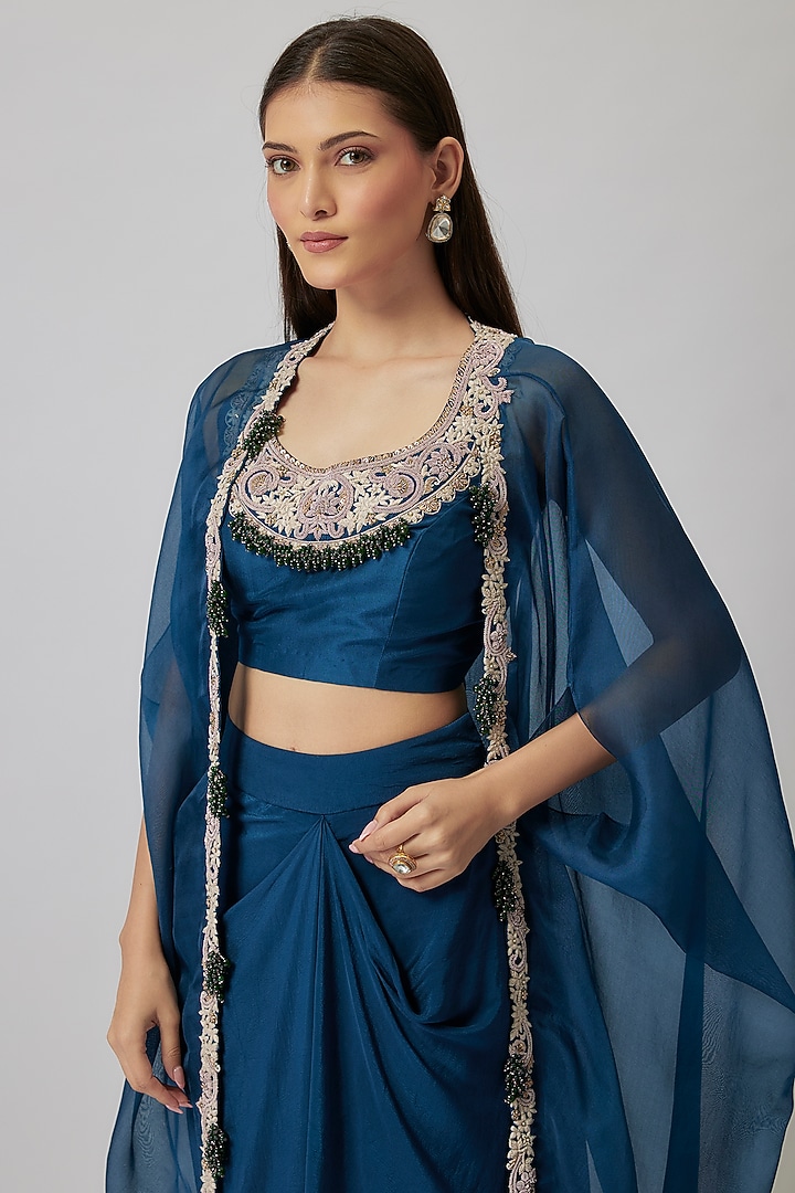 Blue Modal Satin Skirt Set by Prisho at Pernia's Pop Up Shop