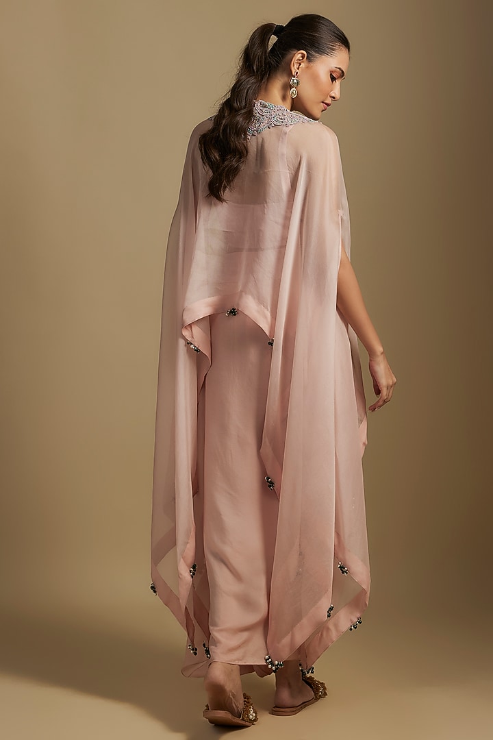 Flamingo Pink Organza Maal & Dori Work A-Line Kaftan Set by Prisho at Pernia's Pop Up Shop