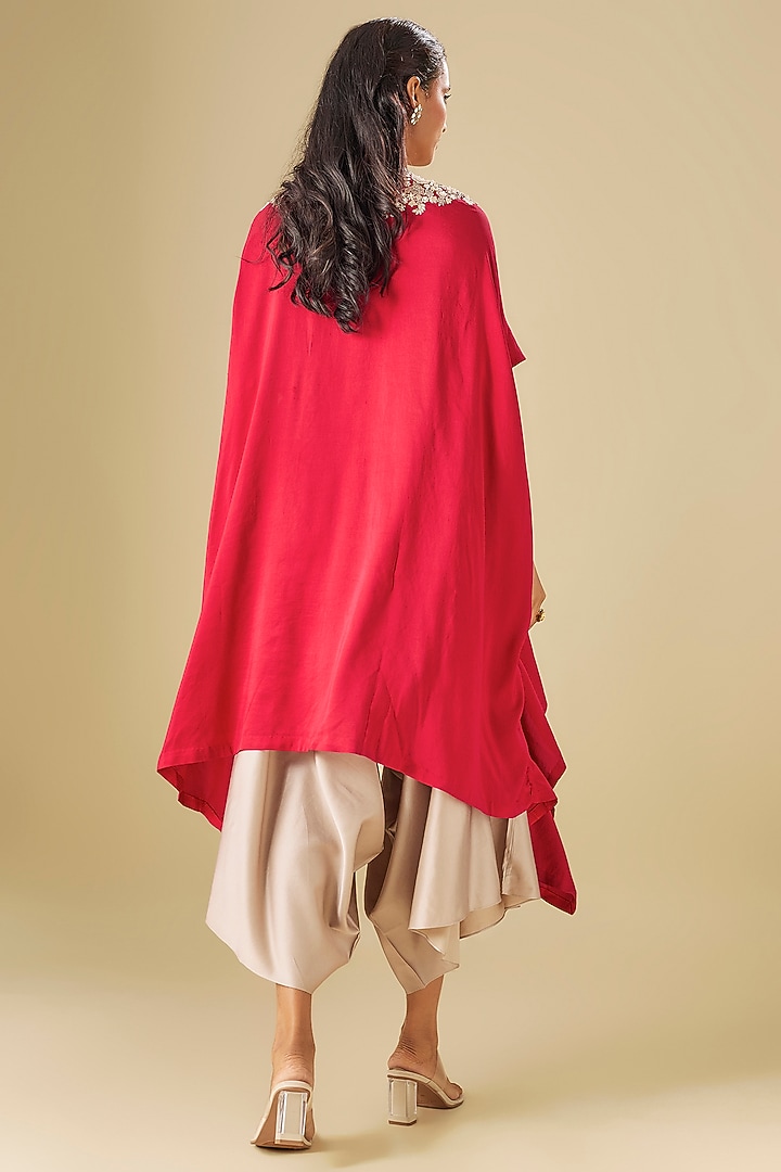 Red Silk Resham Work Kaftan Set by Prisho at Pernia's Pop Up Shop