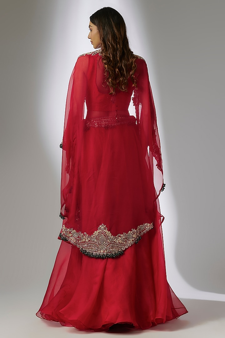 Red Organza Skirt Set by Prisho at Pernia's Pop Up Shop