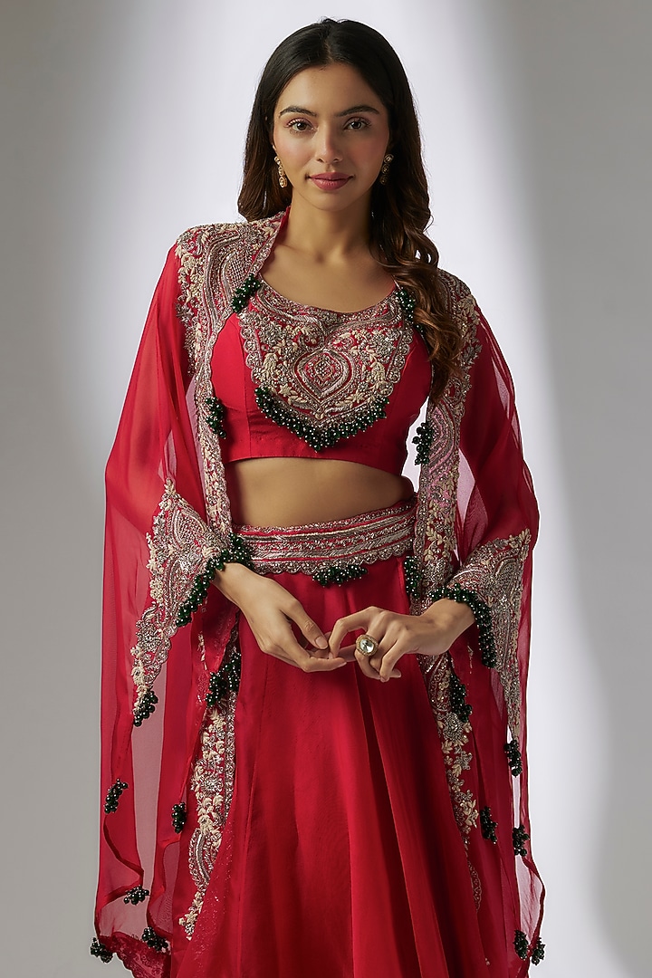 Red Organza Skirt Set by Prisho at Pernia's Pop Up Shop
