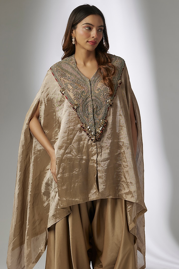 Champagne Tissue Dori Work Kaftan Set by Prisho at Pernia's Pop Up Shop