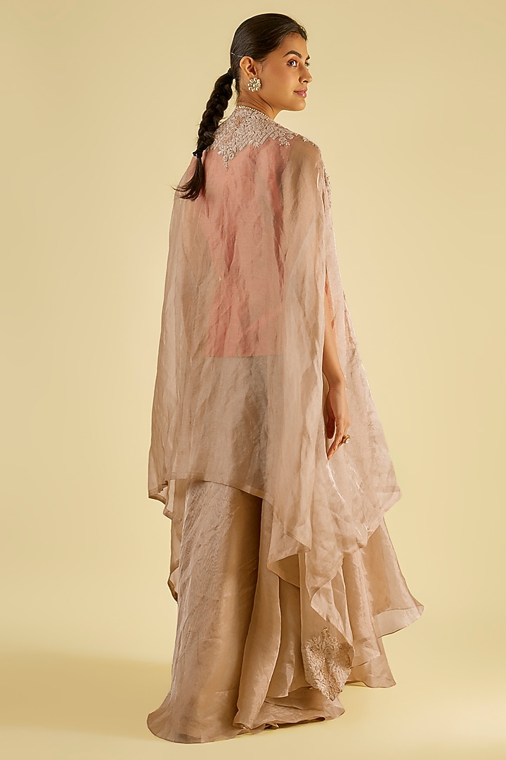 Beige Tissue Wedding Sharara Set by Prisho at Pernia's Pop Up Shop