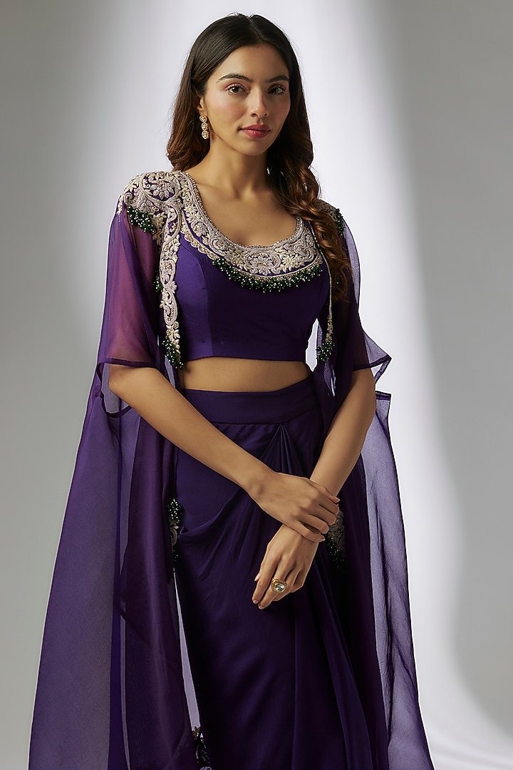Dark Purple Modal Satin Skirt Set by Prisho at Pernia's Pop Up Shop