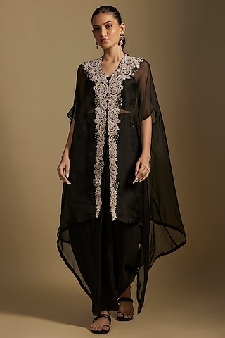 Black Organza Maal & Dori Work Jacket Set by Prisho